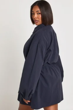 Robe Utilitaire Grande Taille en Sergé de Coton avec Taille Cintrée et Fermeture Éclair