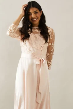 Wallis Robe Évasée d'Occasion en Satin avec Superposition de Tulle<Femme Robes Mi-Longues|Satin Et Dentelle