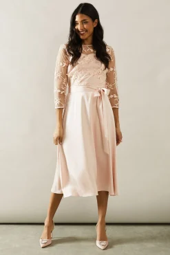 Wallis Robe Évasée d'Occasion en Satin avec Superposition de Tulle<Femme Robes Mi-Longues|Satin Et Dentelle