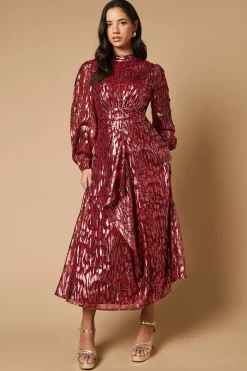 Oasis Robe à Volants Devant en Jacquard Métallisé<Femme Robes|Robes À Manches Longues