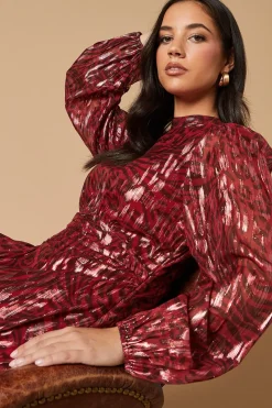 Oasis Robe à Volants Devant en Jacquard Métallisé<Femme Robes|Robes À Manches Longues