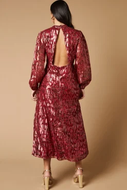 Oasis Robe à Volants Devant en Jacquard Métallisé<Femme Robes|Robes À Manches Longues