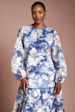 Robe Volumineuse en Jacquard de Satin Imprimé