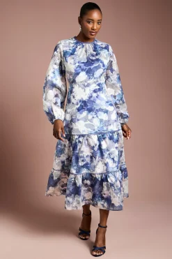 Robe Volumineuse en Jacquard de Satin Imprimé