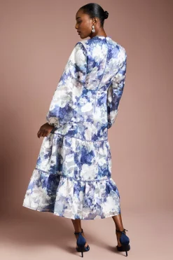 Robe Volumineuse en Jacquard de Satin Imprimé
