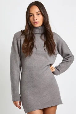 Roll Neck Chunky Knit Mini Dress