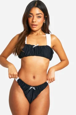 boohoo Ruched Tanga Contrast Bikini Brief<Femme Maillots De Bain|Tenues De Plage