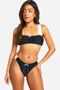 boohoo Ruched Tanga Contrast Bikini Brief<Femme Maillots De Bain|Tenues De Plage