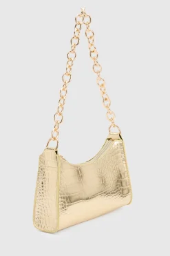 Sac À Bandoulière Chaîne Effet Croco Verni