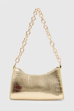 Sac À Bandoulière Chaîne Effet Croco Verni