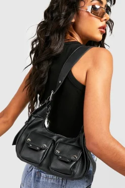 boohoo Sac À Bandoulière À Double Poche Avec Détails Cloutés< Sacs À Main|Sacs Portés Épaule