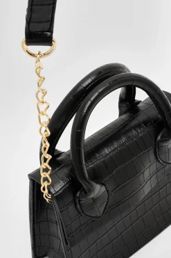 Sac Bandoulière Effet Croco Verni