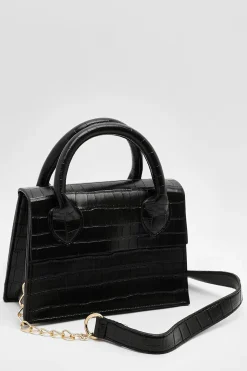 Sac Bandoulière Effet Croco Verni