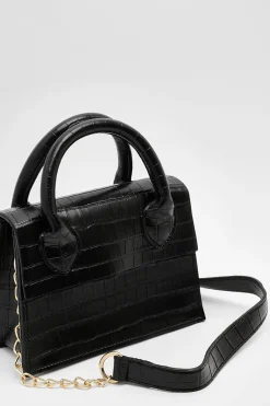 Sac Bandoulière Effet Croco Verni