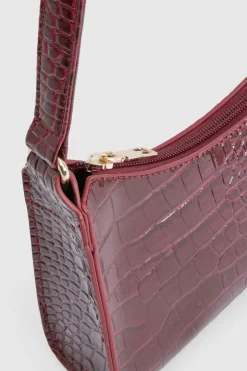 Sac À Bandoulière Effet Croco Verni