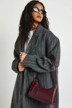 Sac À Bandoulière Effet Croco Verni