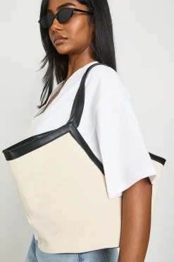 boohoo Sac Cabas En Lin Avec Détails Contrastés Et Pochette Intérieure< Sacs À Main|Tote Bags