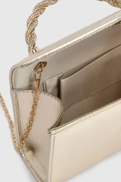 Sac À Main Doré Avec Poignée Torsadée Ornée De Strass