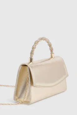 Sac À Main Doré Avec Poignée Torsadée Ornée De Strass