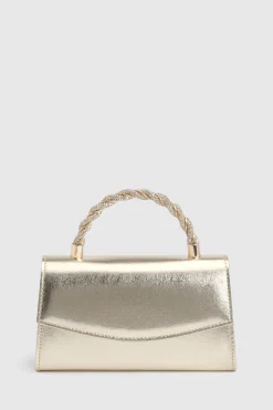 Sac À Main Doré Avec Poignée Torsadée Ornée De Strass