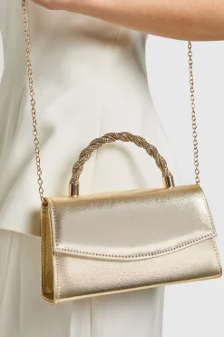 Sac À Main Doré Avec Poignée Torsadée Ornée De Strass