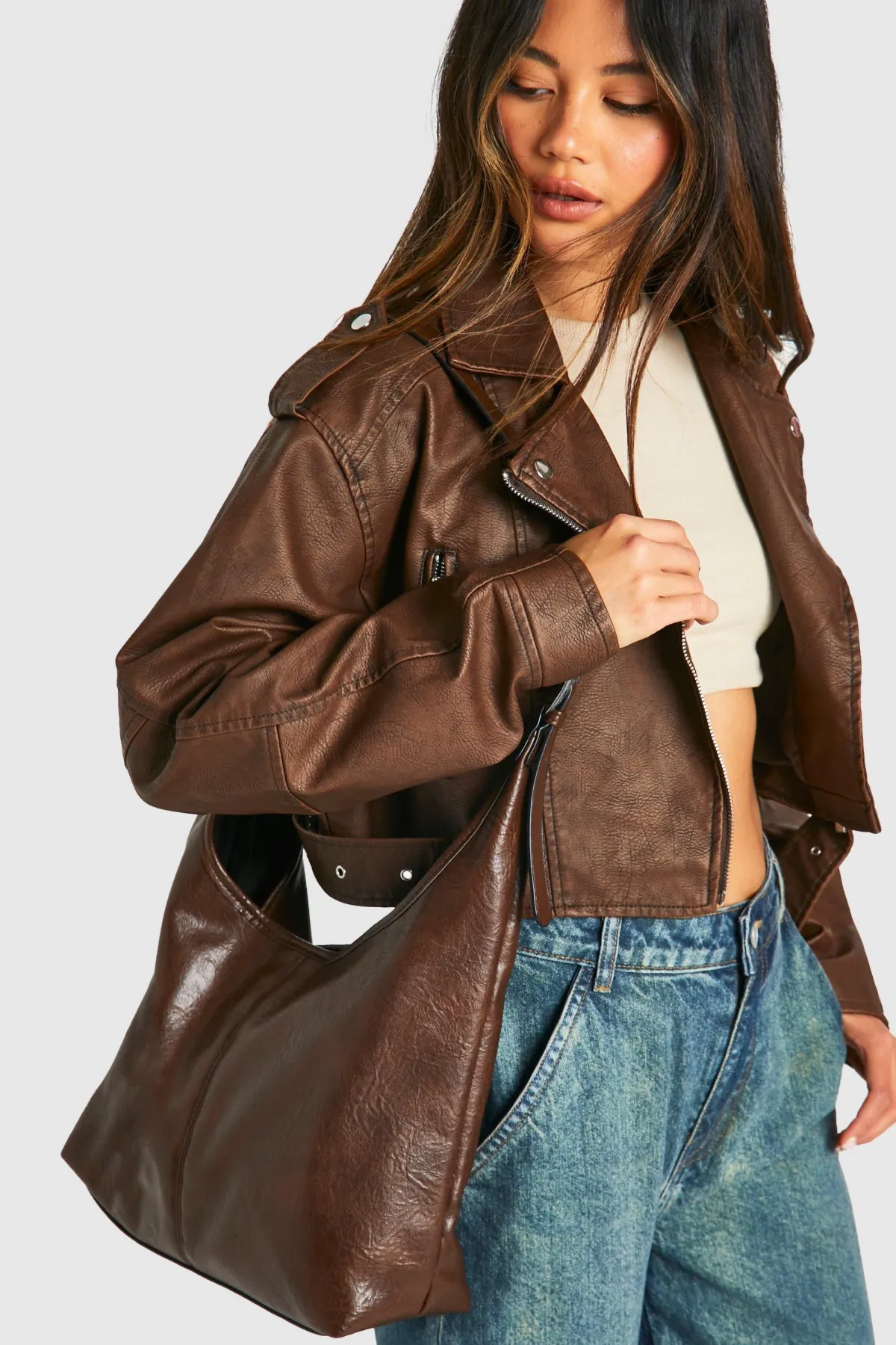 boohoo Sac à main enduit< Looks Chocolat|Sacs À Main