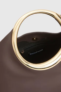 Sac À Main Rond Doré Avec Poignée Anneau Statement