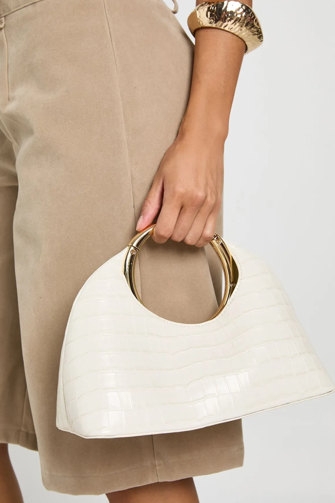 Sac À Main Rond Effet Croco Avec Anse Dorée Statement