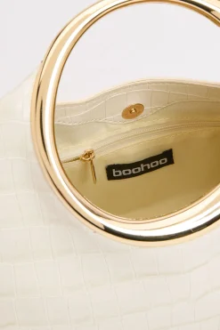 Sac À Main Rond Effet Croco Avec Anse Dorée Statement