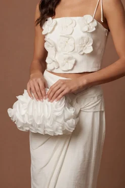 Sac Pochette De Mariée Estelle En Satin À Fleurs Avec Bandoulière