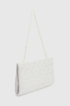 Sac Pochette De Mariée Luna Grande Avec Perles Et Bandoulière Perlée