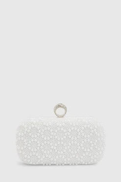 Sac Pochette De Mariée Poala Avec Détails De Perles Et Fermoir Anneau