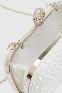 Sac Pochette De Mariée Poala Avec Détails De Perles Et Fermoir Anneau