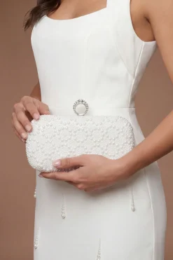 Sac Pochette De Mariée Poala Avec Détails De Perles Et Fermoir Anneau