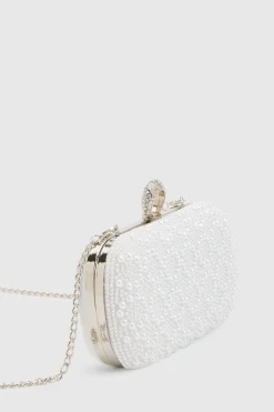 Sac Pochette De Mariée Poala Avec Détails De Perles Et Fermoir Anneau
