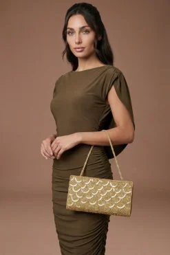 Sac Pochette Luna Grand Format Orné De Perles Avec Bandoulière Perlée