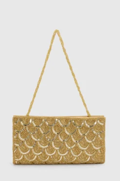Sac Pochette Luna Grand Format Orné De Perles Avec Bandoulière Perlée
