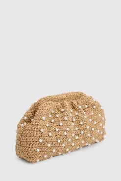 Sac Pochette Souple En Raphia Avec Détails De Perles