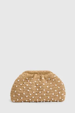 Sac Pochette Souple En Raphia Avec Détails De Perles