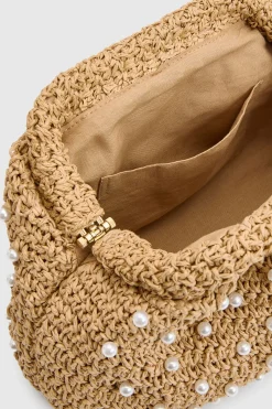 Sac Pochette Souple En Raphia Avec Détails De Perles
