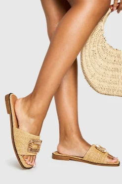 Sandales à boucle ornées de raffia