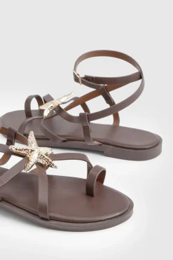 boohoo Sandales À Bride Entre Les Orteils Avec Ornements Étoiles De Mer< Looks Chocolat|Sandales