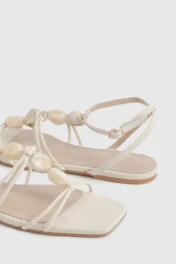 boohoo Sandales À Brides En Lin Avec Détails De Perles< Sandales