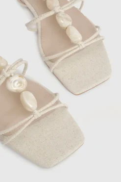 boohoo Sandales À Brides En Lin Avec Détails De Perles< Sandales