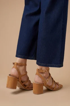 Sandales À Brides Ynes En Synthétique À Talon Bloc Et Bout Ouvert
