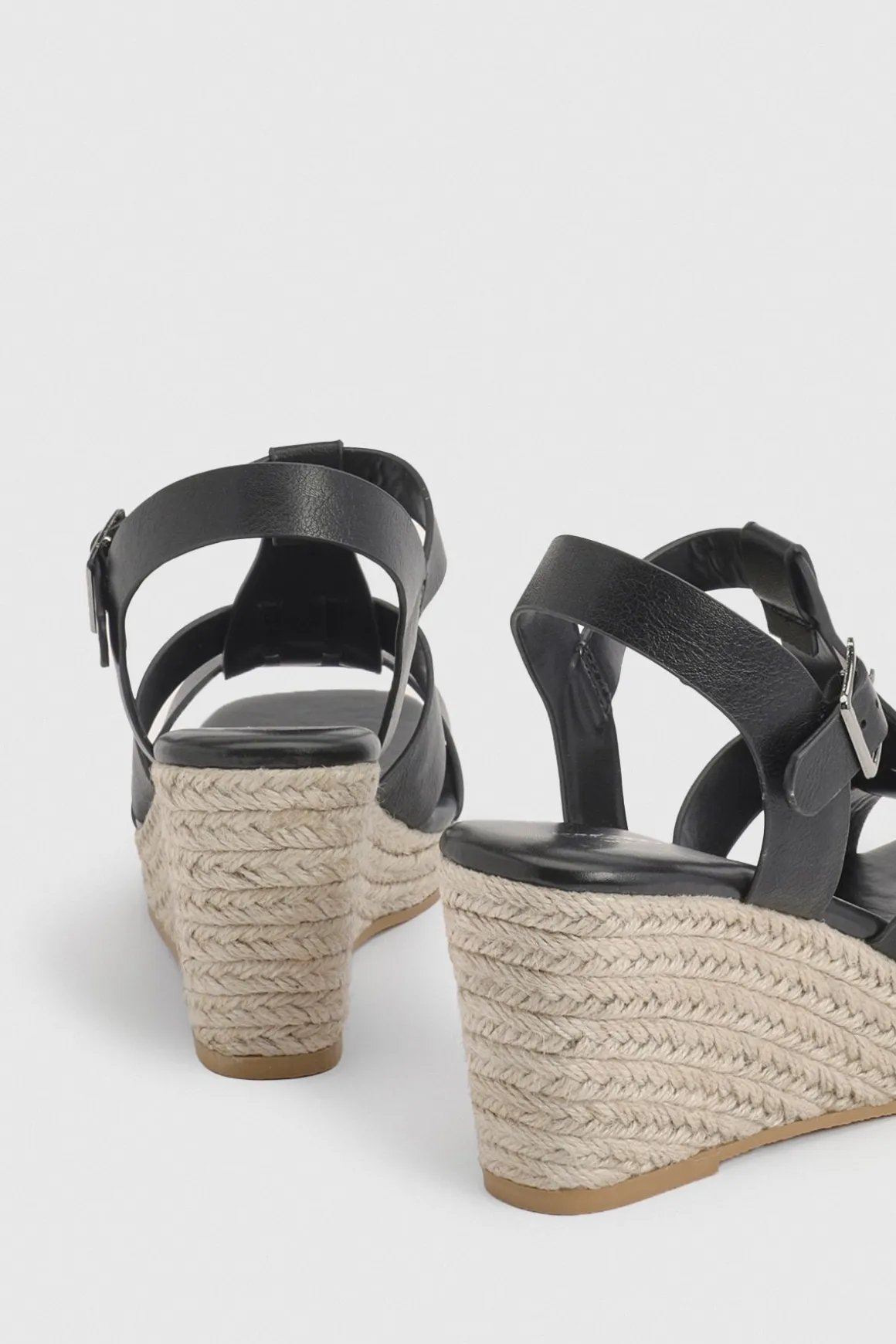 Sandales Compensées À Brides En T Coupe Extra Large