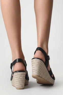 Sandales Compensées À Brides En T Coupe Extra Large