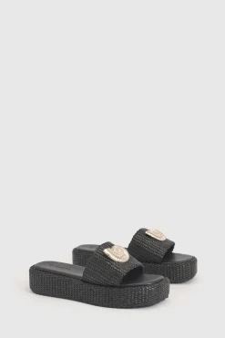 boohoo Sandales Compensées En Raphia Avec Détail Coquillages< Sandales