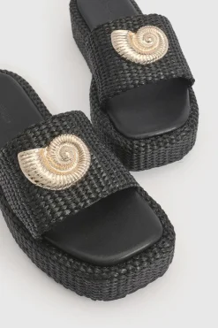 boohoo Sandales Compensées En Raphia Avec Détail Coquillages< Sandales
