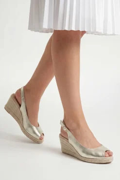 Sandales Compensées Espadrilles Josie À Bout Ouvert Et Bride Arrière En Synthétiquecuir Métallisé Talon Moyen